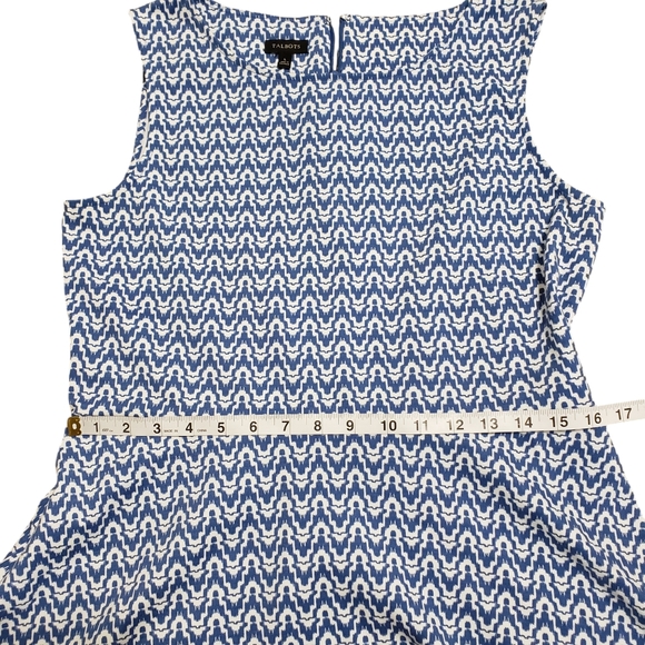 Talbots Sleeveless Blue Geometric Print Midi Dress Lg Fit N Flare Summer Career - Picture 10 of 12